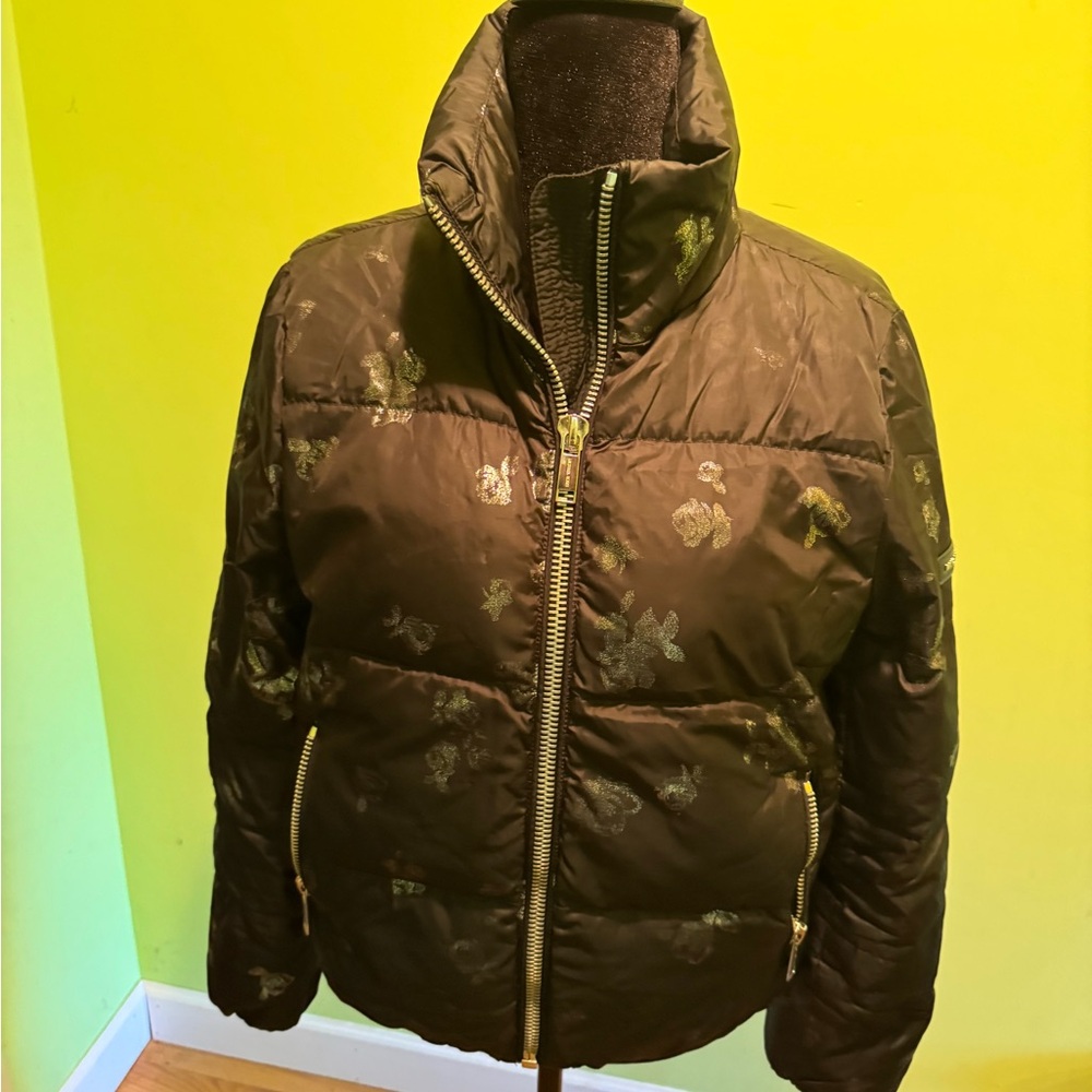 Floral Puffer Jacket with Silver Accents